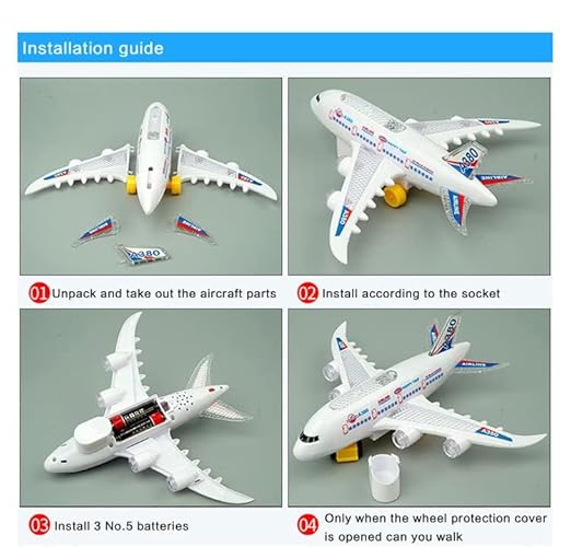 Toys Hub Airbus Airplane Model – Electric Plane with Loud Music, Flashing Lights & Bump N Go Feature | Perfect Toy Airplane for Kids ✈️🎶