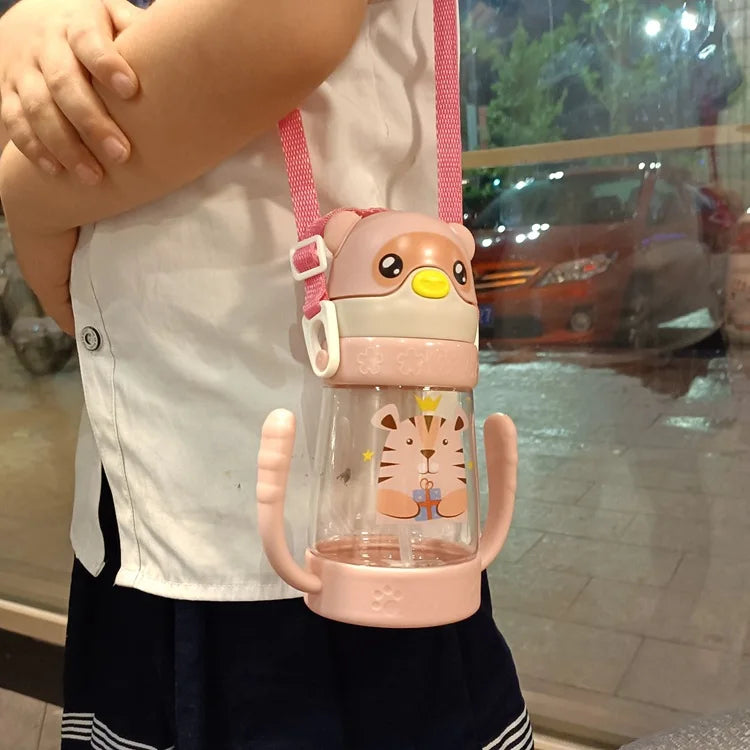 Kawaii Kids 400ml Leakproof Drinking Gourde – BPA-Free Reusable Plastic School Children Water Bottle with Straw 💧✨