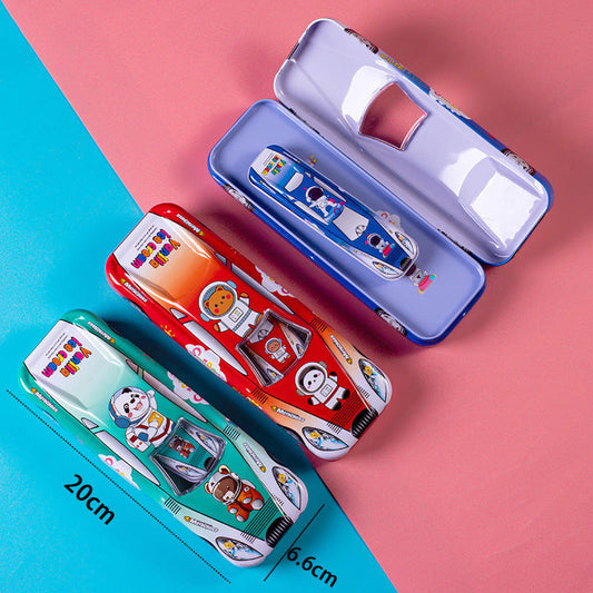 Car-Themed Metal Pencil Box for Kids | Durable & Fun Design with Compartments