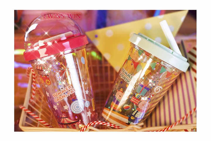 Summer Circus Crystal Water Bottle with Straw