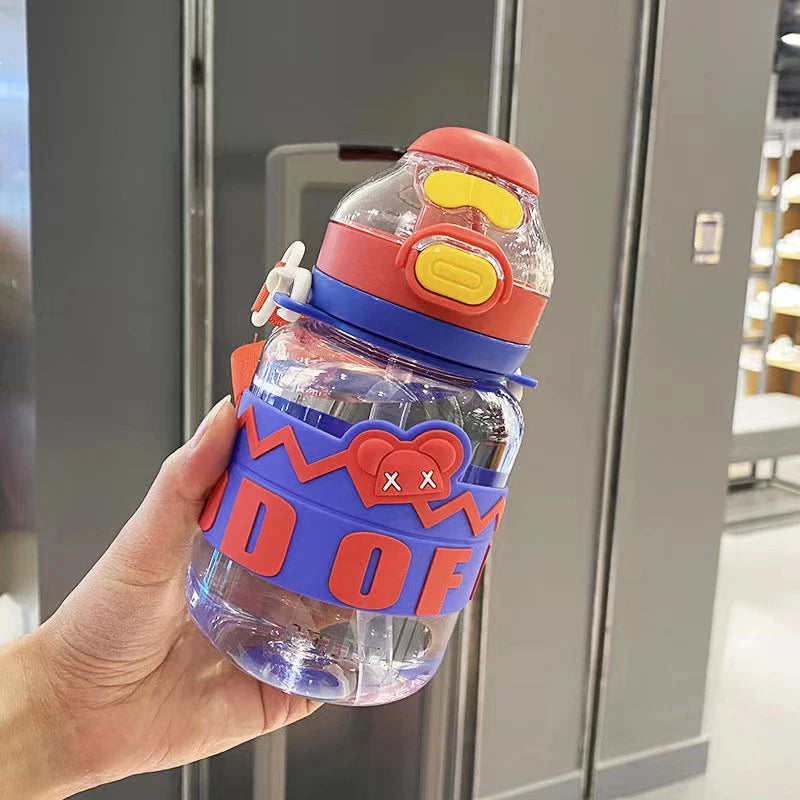 600ml High Appearance Level Plastic Water Bottle with Handle and Straw for Children to School