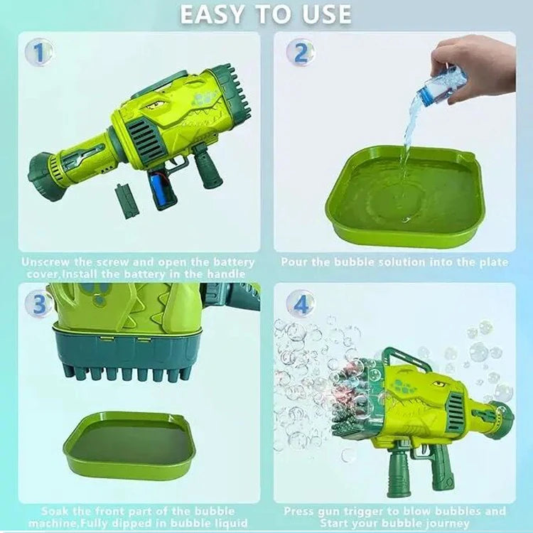 Dinosaur Bubble Machine Toy – 32-Hole Electric Bubble Maker for Kids