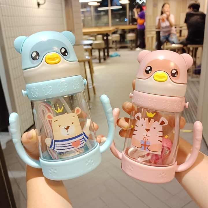 Kawaii Kids 400ml Leakproof Drinking Gourde – BPA-Free Reusable Plastic School Children Water Bottle with Straw 💧✨