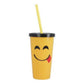 Emoji Glass with Straw for Children | Fun Plastic Juice Glass with Straw